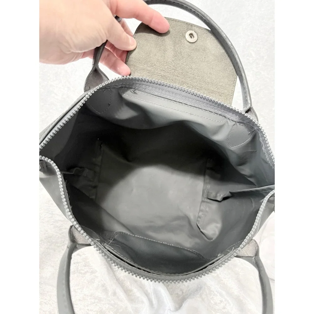 Longchamp Le Pliage Shopping Depose Handbag Grey Nylon Leather Crossbody Satchel
